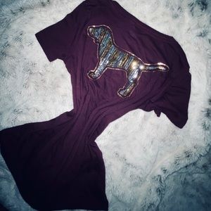 VS Pink Short Sleeve Maroon Tee.